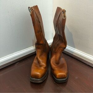 Men's Vintage Brown Leather Steel Toe Boots - size 9